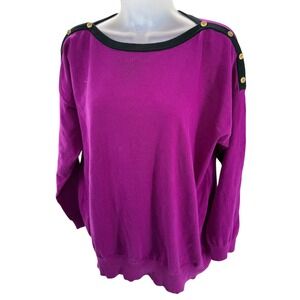 Lauren Ralph Lauren Purple Gold Buttons Detail Knit Sweater Women's Plus Size 1X